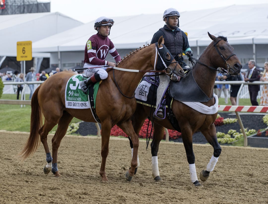 Red Route One, fourth in the Preakness, worked a half-mile in 51.11 on Monday at Belmont Park.