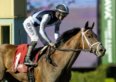 Meaning rallies late in Las Virgenes Stakes