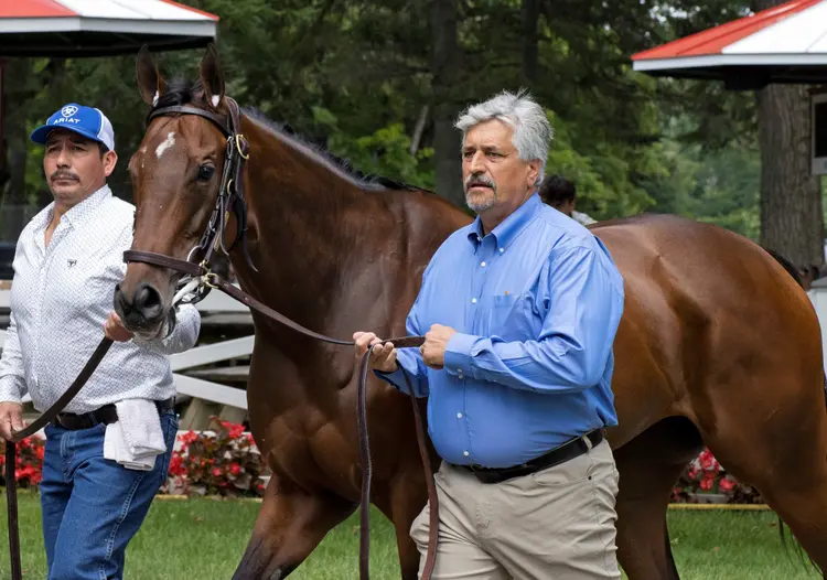 Steve Asmussen with Echo Zulu at SAR July 23 2023