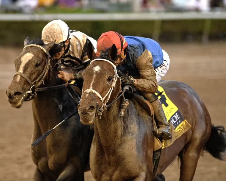 Commandment (right) beats Chief Wallabee in Fountain of Youth Feb 28 2026