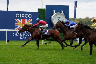 England: Bay Bridge holds off Adayar in Champions Stakes as Baaeed fades