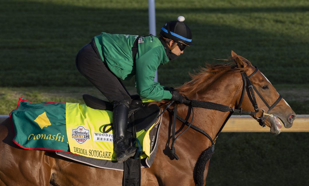 Leading Japanese representative Derma Sotogake works a half-mile in 49.87 on Tuesday at Churchill Downs for Saturday's Kentucky Derby.