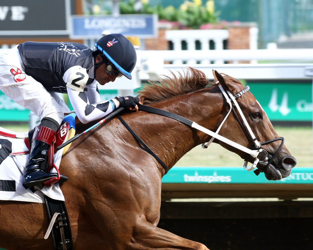 Just Might, winning the Mighty Beau Stakes at Churchill Downs last summer, went over $1 million in earnings on Friday.