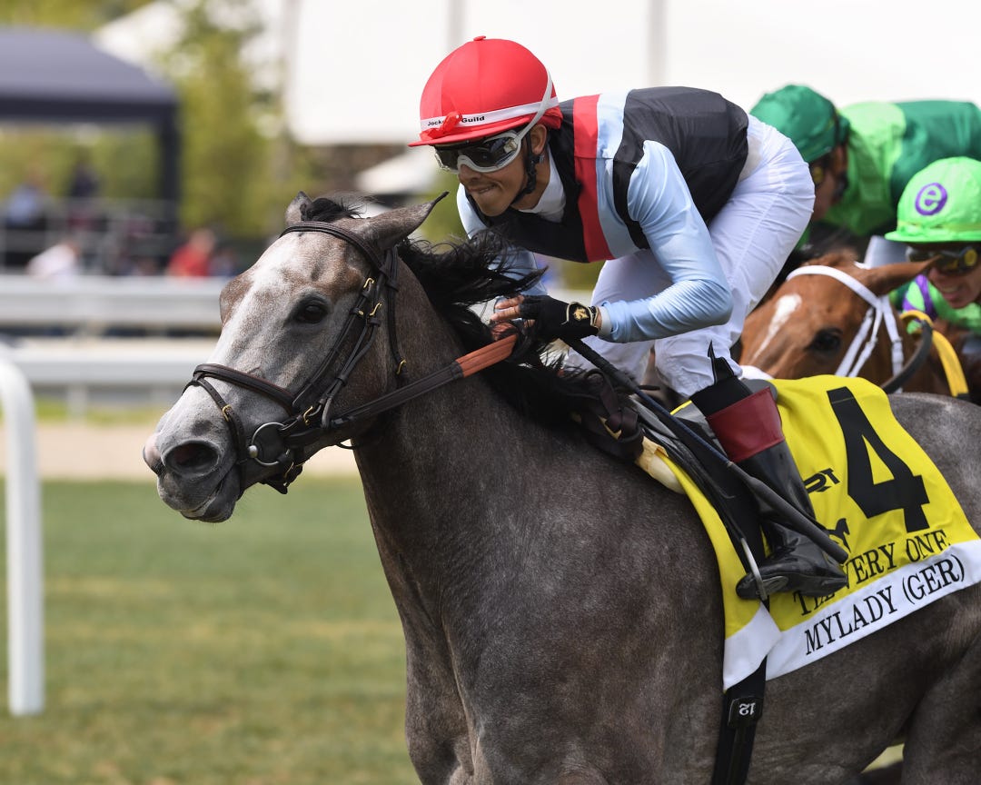 Mylady, among three trainer Chad Brown sends in the Sheepshead Bay on Friday, wins the The Very One at Gulfstream in March.