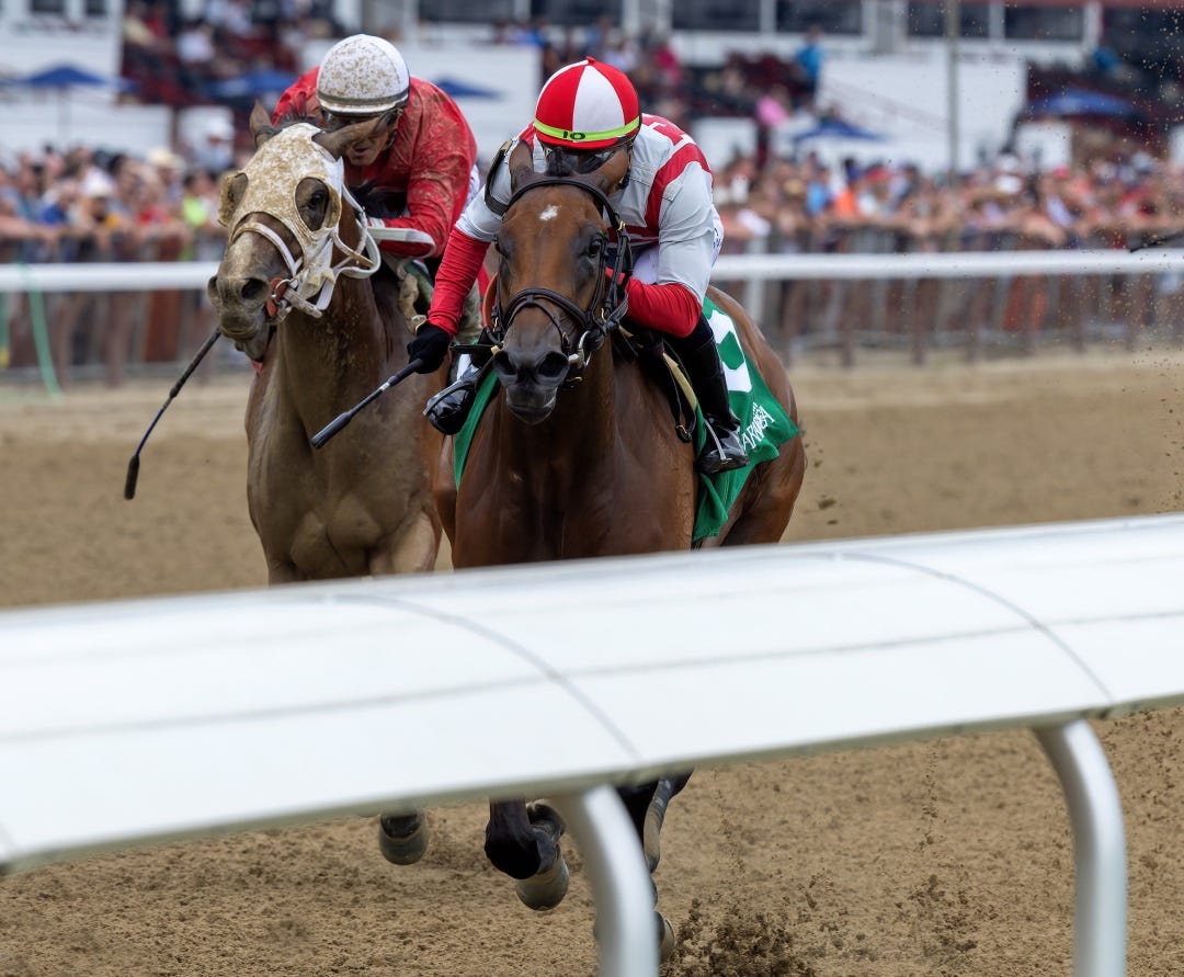 Randomized (right) holds off Just Katherine in Wilton at SAR July 14 2023