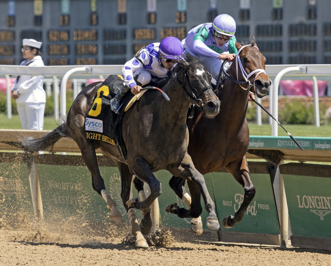 Red Carpet Ready (left) wins Eight Belles at CD May 5 2023