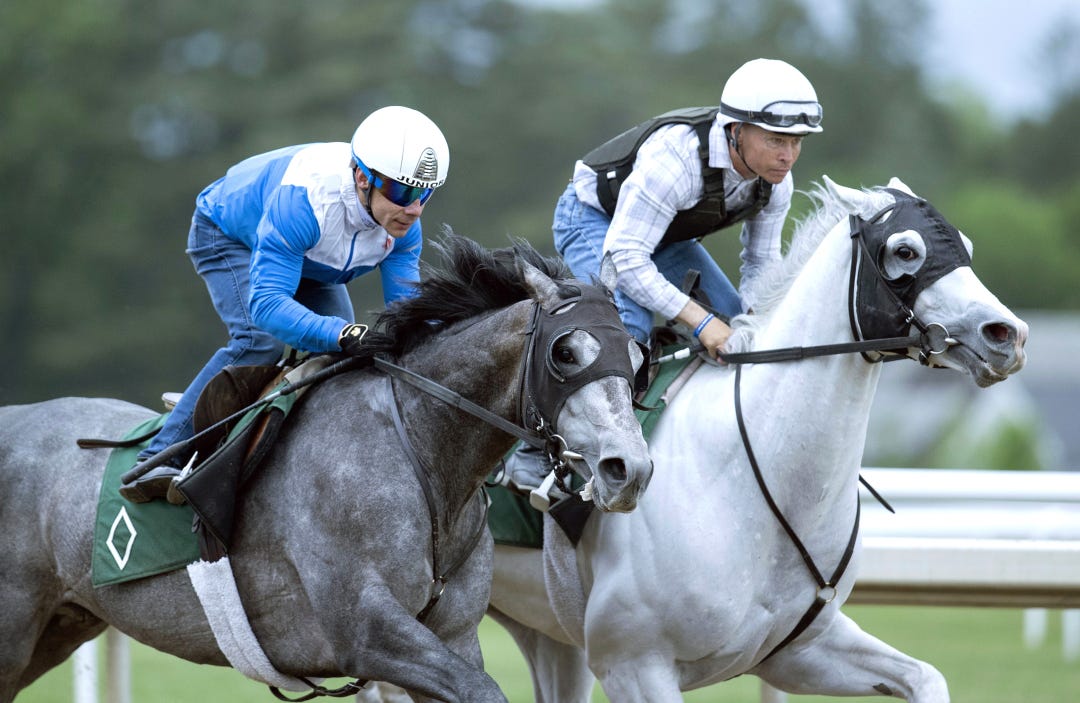 Batten Down (left) works with Arthur's Ride at SAR May 27 2024