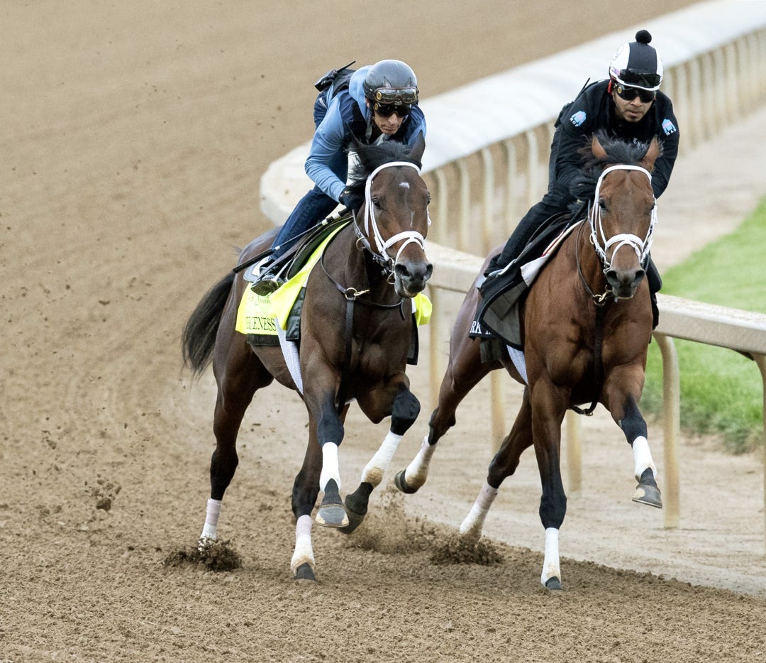 Fierceness (left) and Agate Road work at CD April 26 2024