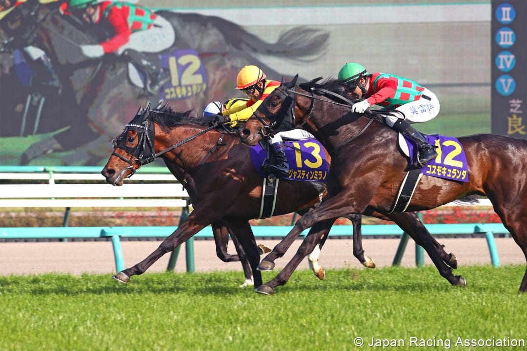 Justin Milano (No. 13) wins Japanese 2000 Guineas April 14 2024