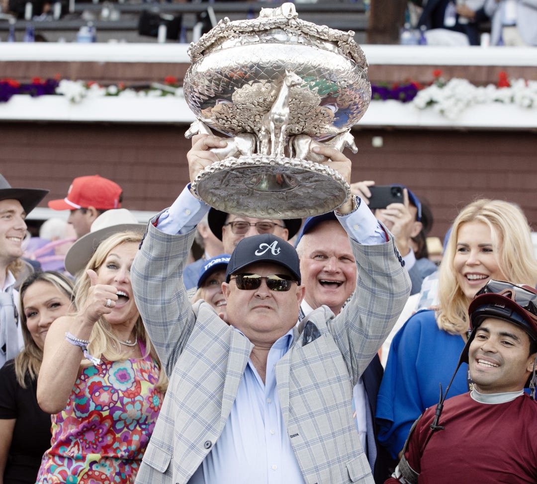 Danny Gargan.Belmont Stakes trophy.Saratoga June 8 2024
