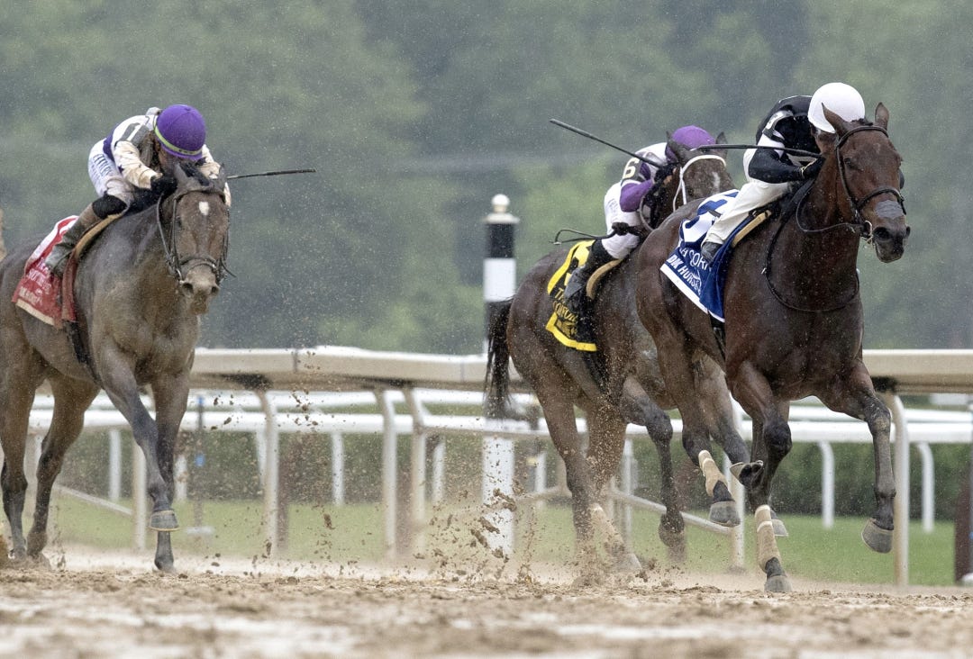 La Cara beats Look Forward and Scottish Lassie (left) in Acorn at SAR June 6 2025