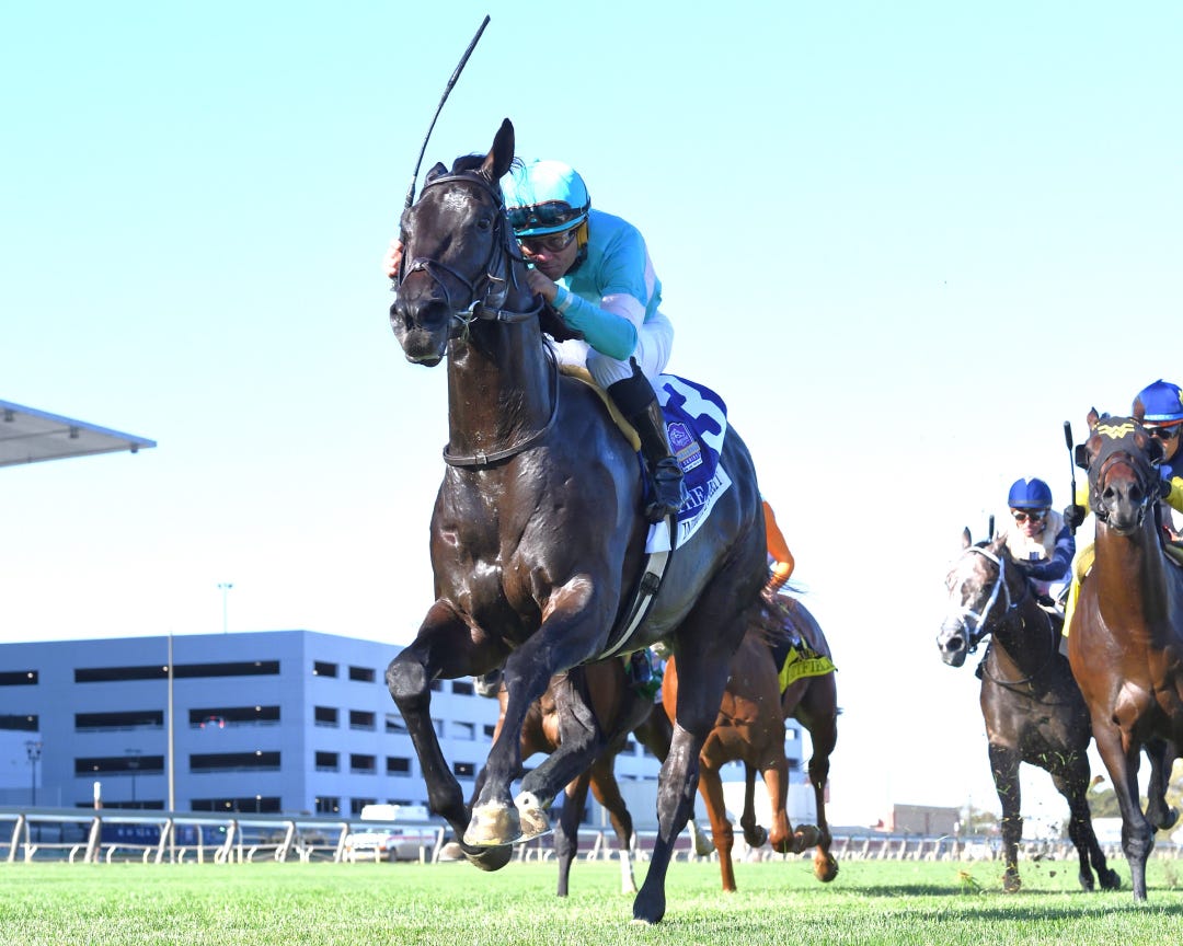 Intricate Spirit wins the Futurity at AQU Oct 3 2025