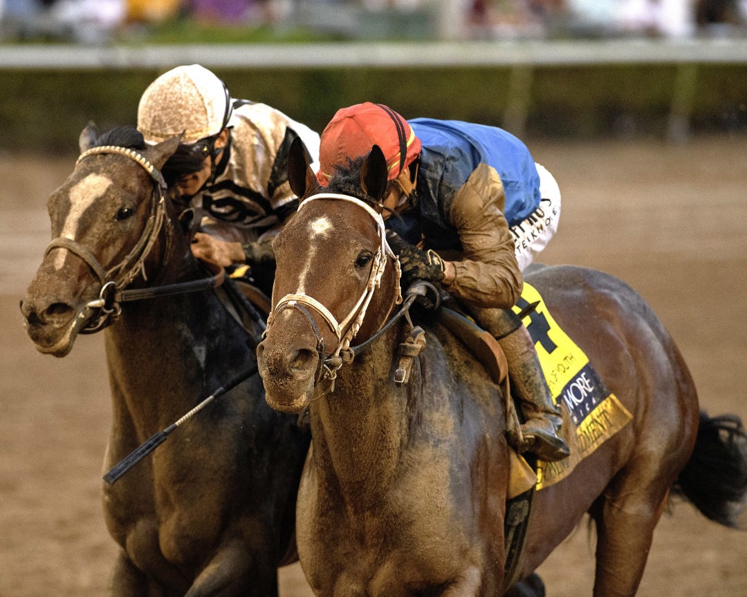 Commandment (right) beats Chief Wallabee in Fountain of Youth Feb 28 2026